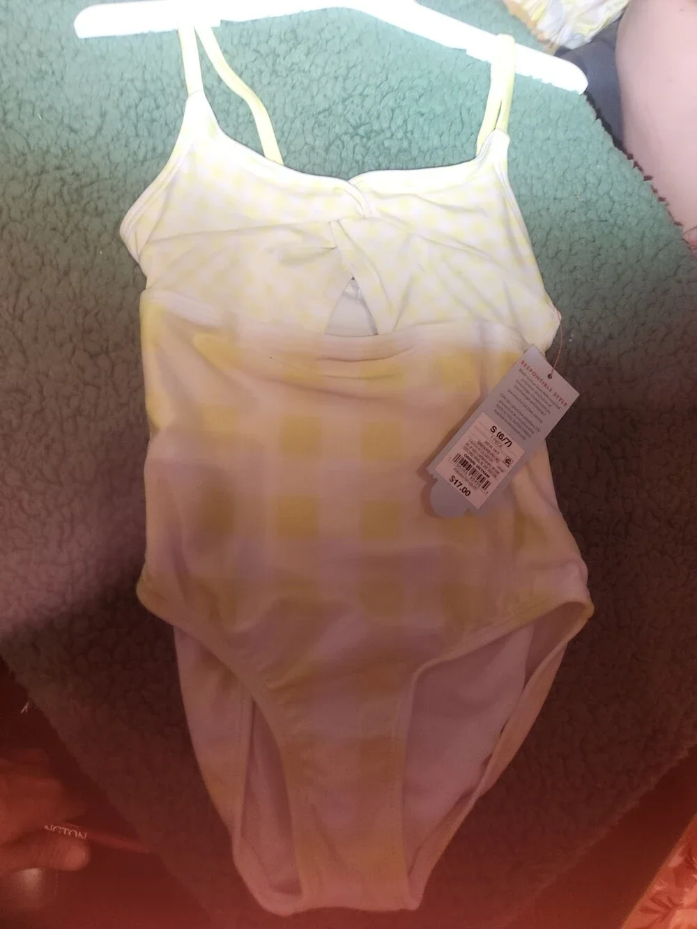 🌟 RESPONSIBLE STYLE Girls' Gingham Cut-Out One Piece - Size S (6/7) NWT 🌟